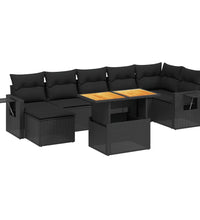 8-tlg. Garten-Sofagarnitur mit Kissen Schwarz Poly Rattan