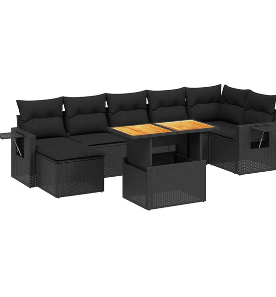 8-tlg. Garten-Sofagarnitur mit Kissen Schwarz Poly Rattan