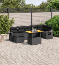 8-tlg. Garten-Sofagarnitur mit Kissen Schwarz Poly Rattan