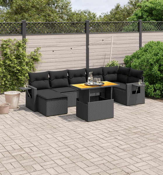 8-tlg. Garten-Sofagarnitur mit Kissen Schwarz Poly Rattan
