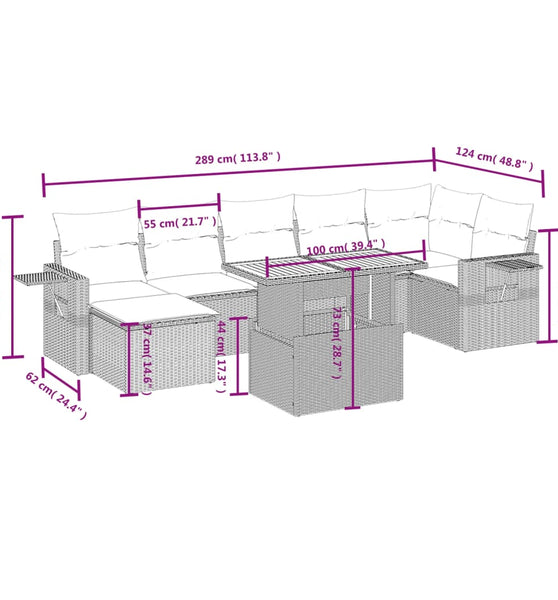 8-tlg. Garten-Sofagarnitur mit Kissen Schwarz Poly Rattan