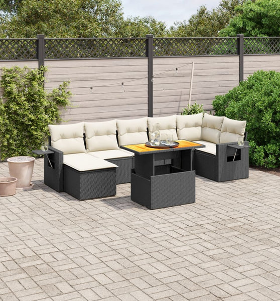 8-tlg. Garten-Sofagarnitur mit Kissen Schwarz Poly Rattan