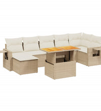 8-tlg. Garten-Sofagarnitur mit Kissen Beige Poly Rattan