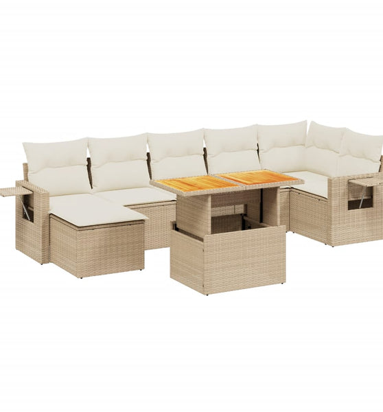 8-tlg. Garten-Sofagarnitur mit Kissen Beige Poly Rattan