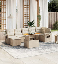 8-tlg. Garten-Sofagarnitur mit Kissen Beige Poly Rattan