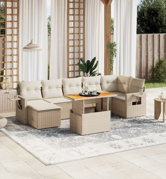 8-tlg. Garten-Sofagarnitur mit Kissen Beige Poly Rattan
