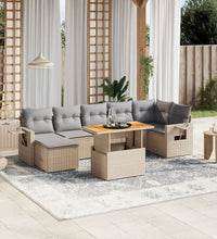 8-tlg. Garten-Sofagarnitur mit Kissen Beige Poly Rattan