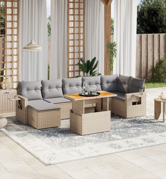 8-tlg. Garten-Sofagarnitur mit Kissen Beige Poly Rattan