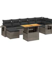 8-tlg. Garten-Sofagarnitur mit Kissen Grau Poly Rattan