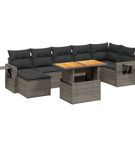 8-tlg. Garten-Sofagarnitur mit Kissen Grau Poly Rattan