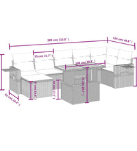 8-tlg. Garten-Sofagarnitur mit Kissen Grau Poly Rattan