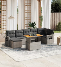 8-tlg. Garten-Sofagarnitur mit Kissen Grau Poly Rattan
