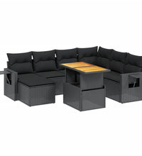 8-tlg. Garten-Sofagarnitur mit Kissen Schwarz Poly Rattan