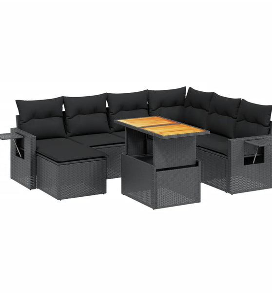 8-tlg. Garten-Sofagarnitur mit Kissen Schwarz Poly Rattan
