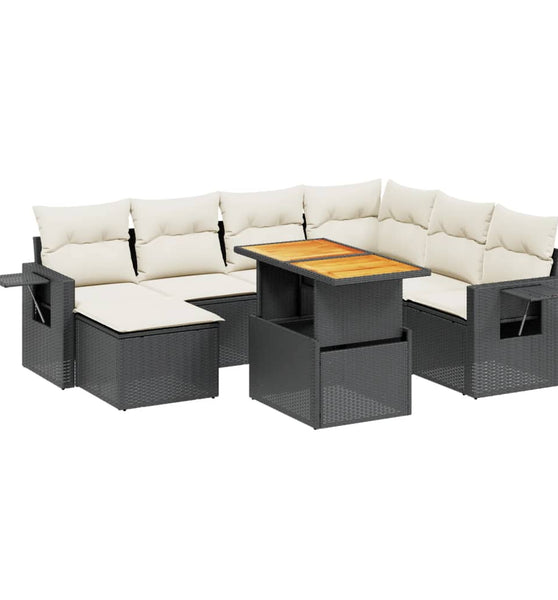 8-tlg. Garten-Sofagarnitur mit Kissen Schwarz Poly Rattan