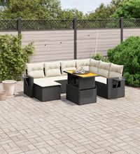 8-tlg. Garten-Sofagarnitur mit Kissen Schwarz Poly Rattan