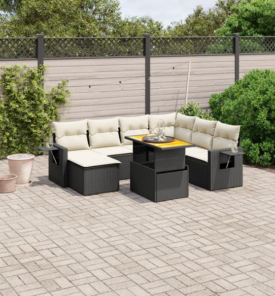 8-tlg. Garten-Sofagarnitur mit Kissen Schwarz Poly Rattan