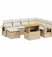 8-tlg. Garten-Sofagarnitur mit Kissen Beige Poly Rattan