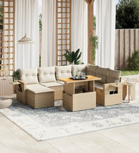 8-tlg. Garten-Sofagarnitur mit Kissen Beige Poly Rattan