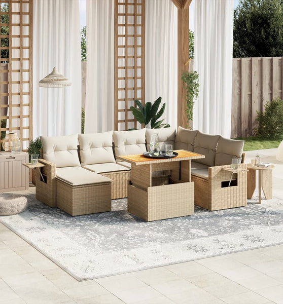 8-tlg. Garten-Sofagarnitur mit Kissen Beige Poly Rattan