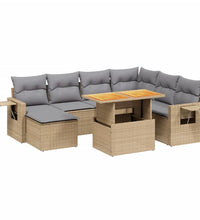 8-tlg. Garten-Sofagarnitur mit Kissen Beige Poly Rattan