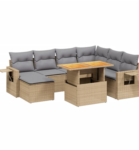 8-tlg. Garten-Sofagarnitur mit Kissen Beige Poly Rattan