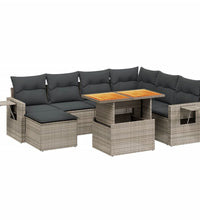 8-tlg. Garten-Sofagarnitur mit Kissen Grau Poly Rattan