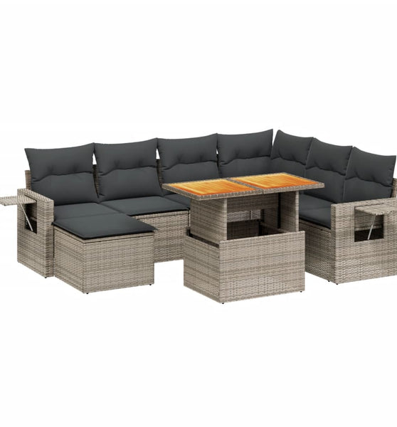 8-tlg. Garten-Sofagarnitur mit Kissen Grau Poly Rattan