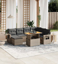 8-tlg. Garten-Sofagarnitur mit Kissen Grau Poly Rattan