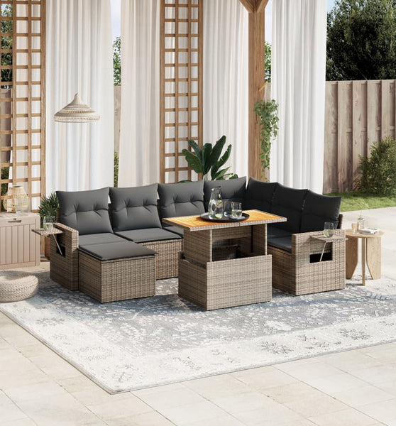 8-tlg. Garten-Sofagarnitur mit Kissen Grau Poly Rattan