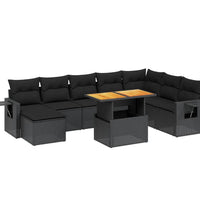9-tlg. Garten-Sofagarnitur mit Kissen Schwarz Poly Rattan