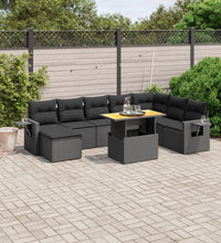 9-tlg. Garten-Sofagarnitur mit Kissen Schwarz Poly Rattan
