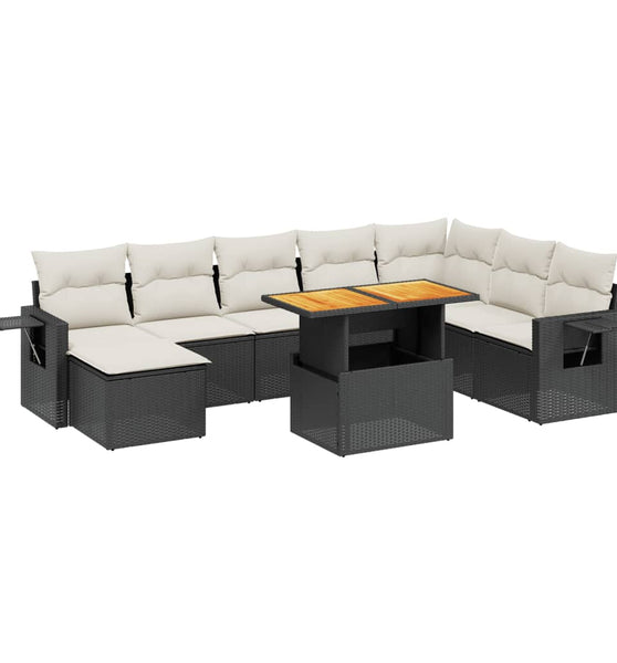 9-tlg. Garten-Sofagarnitur mit Kissen Schwarz Poly Rattan