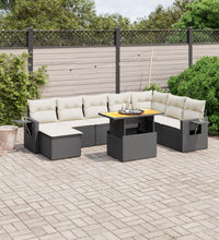 9-tlg. Garten-Sofagarnitur mit Kissen Schwarz Poly Rattan