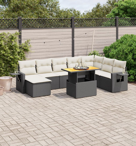 9-tlg. Garten-Sofagarnitur mit Kissen Schwarz Poly Rattan