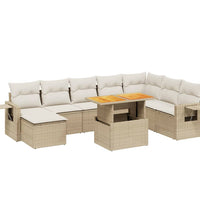 9-tlg. Garten-Sofagarnitur mit Kissen Beige Poly Rattan