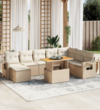 9-tlg. Garten-Sofagarnitur mit Kissen Beige Poly Rattan