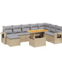 9-tlg. Garten-Sofagarnitur mit Kissen Beige Poly Rattan