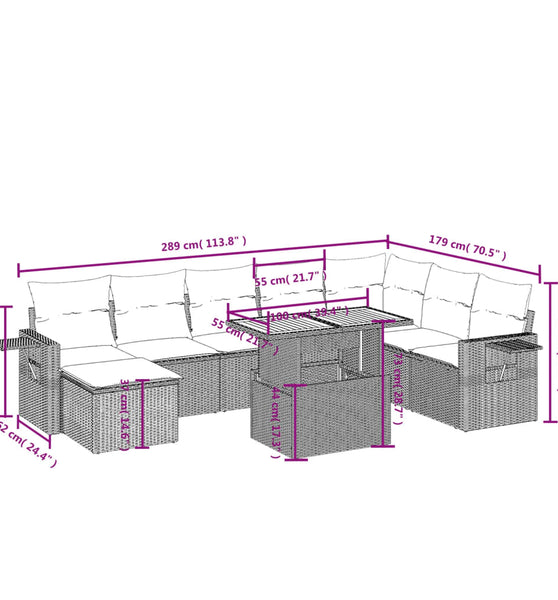 9-tlg. Garten-Sofagarnitur mit Kissen Beige Poly Rattan