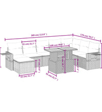9-tlg. Garten-Sofagarnitur mit Kissen Grau Poly Rattan