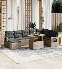 9-tlg. Garten-Sofagarnitur mit Kissen Grau Poly Rattan