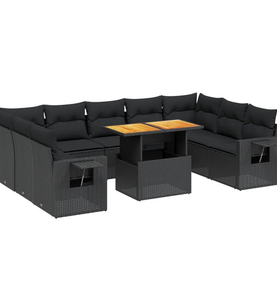 10-tlg. Garten-Sofagarnitur mit Kissen Schwarz Poly Rattan