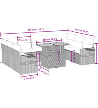 10-tlg. Garten-Sofagarnitur mit Kissen Schwarz Poly Rattan