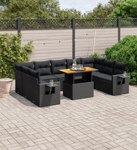 10-tlg. Garten-Sofagarnitur mit Kissen Schwarz Poly Rattan
