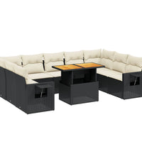 10-tlg. Garten-Sofagarnitur mit Kissen Schwarz Poly Rattan