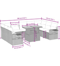10-tlg. Garten-Sofagarnitur mit Kissen Schwarz Poly Rattan