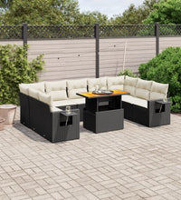 10-tlg. Garten-Sofagarnitur mit Kissen Schwarz Poly Rattan