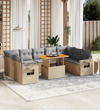 10-tlg. Garten-Sofagarnitur mit Kissen Beige Poly Rattan