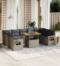 10-tlg. Garten-Sofagarnitur mit Kissen Grau Poly Rattan
