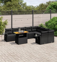 10-tlg. Garten-Sofagarnitur mit Kissen Schwarz Poly Rattan